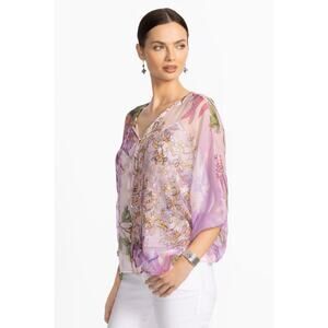 NEW JOHNNY WAS harlyn Women's  button front blouse top plus 3x dallia purple